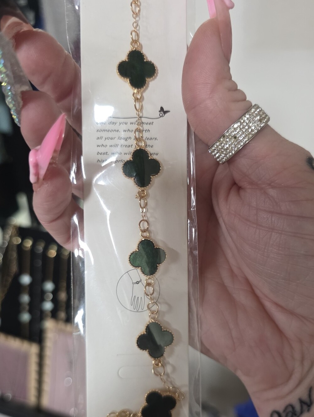 Elegant Green Clover Link Bracelet - Gold Chain